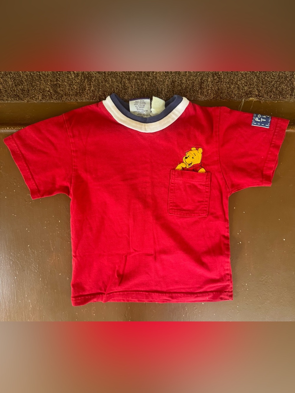 Kids Red Vtg Winnie the Pooh Embroidered Short Sleeve Shirt